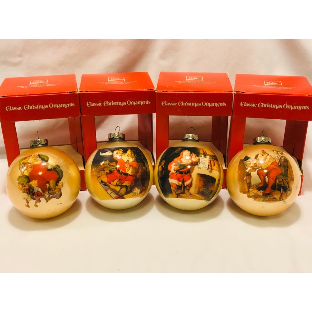 SET OF 4 VTG 1960s COCA COLA CHRISTMAS ORNAMENTS